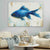 a painting of a blue fish in a living room