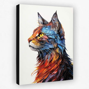 a painting of a colorful cat on a white background