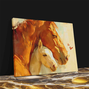 a painting of two horses on a black background