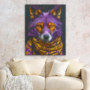 a painting of a purple wolf wearing a scarf