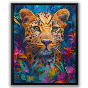 a painting of a leopard surrounded by flowers