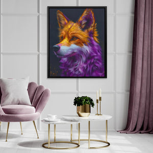 a painting of a fox on a wall above a table