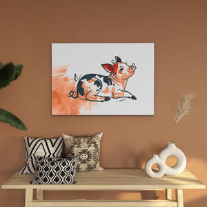 a painting of a cow sitting on top of a wooden table