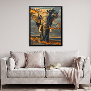 a painting of an elephant on a wall above a couch