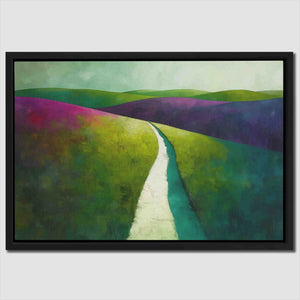 a painting of a road going through a field