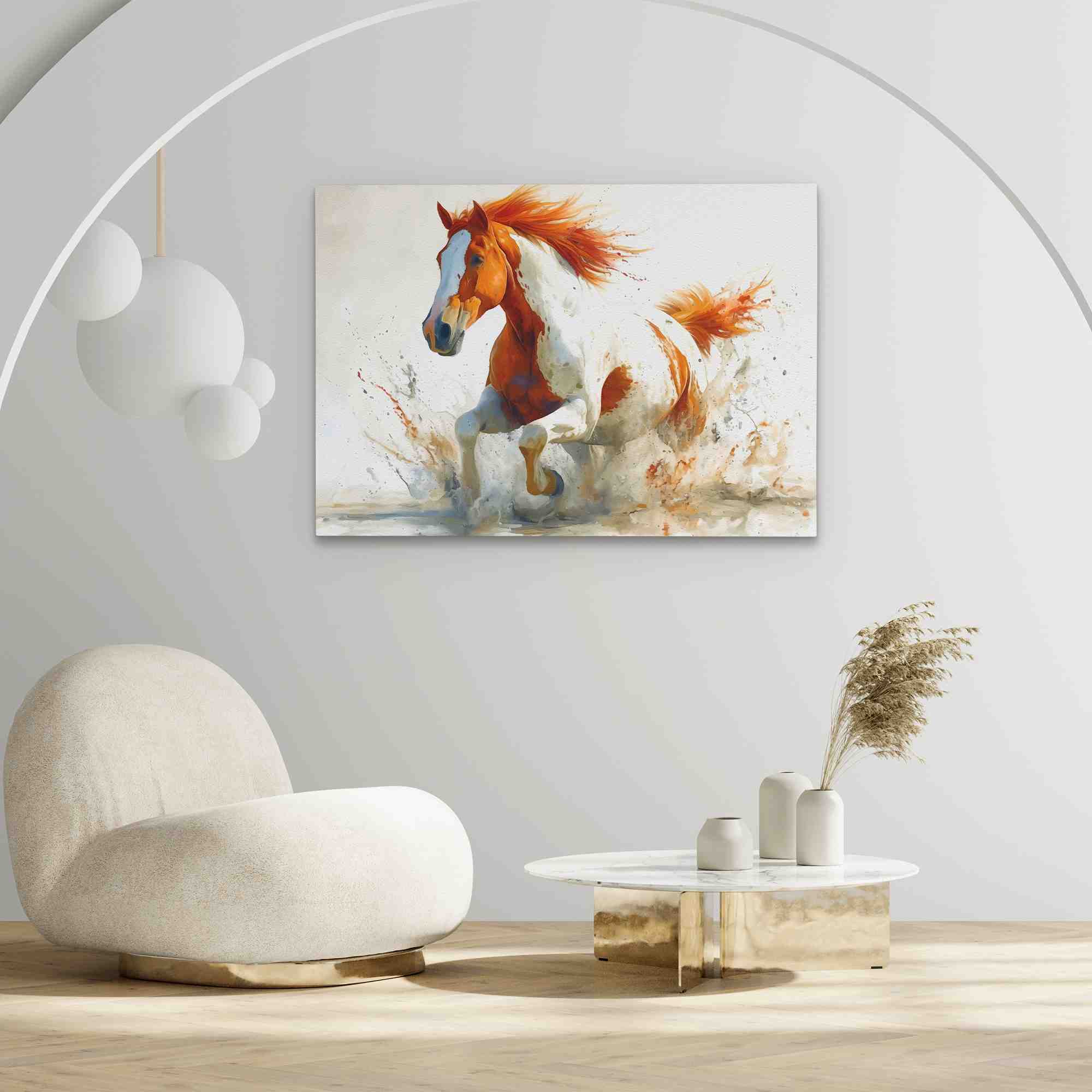 a painting of a running horse on a white background