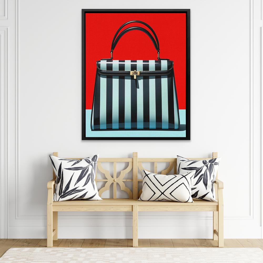 a painting of a purse on a red background