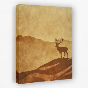 a painting of a deer standing on a hill