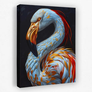 a painting of a flamingo on a black background