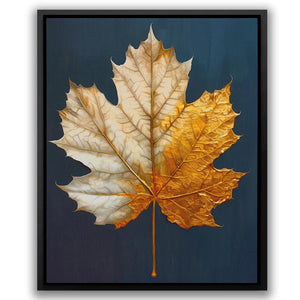 a painting of a maple leaf on a blue background