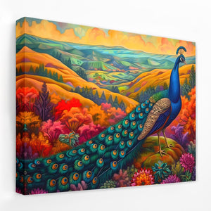 a painting of a peacock on a white wall