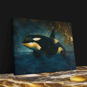 a painting of an orca in the ocean