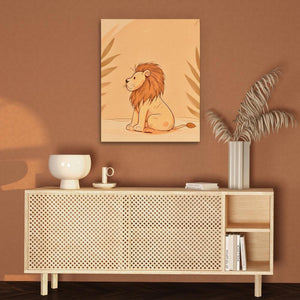 a picture of a lion on a wall in a room