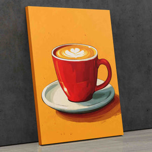 a painting of a cup of coffee on a plate