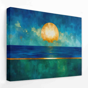 a painting of a sunset over the ocean