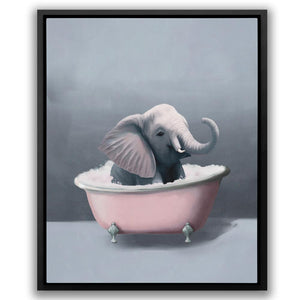 a painting of an elephant in a bathtub