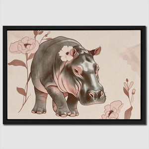 a picture of a hippo with flowers on it