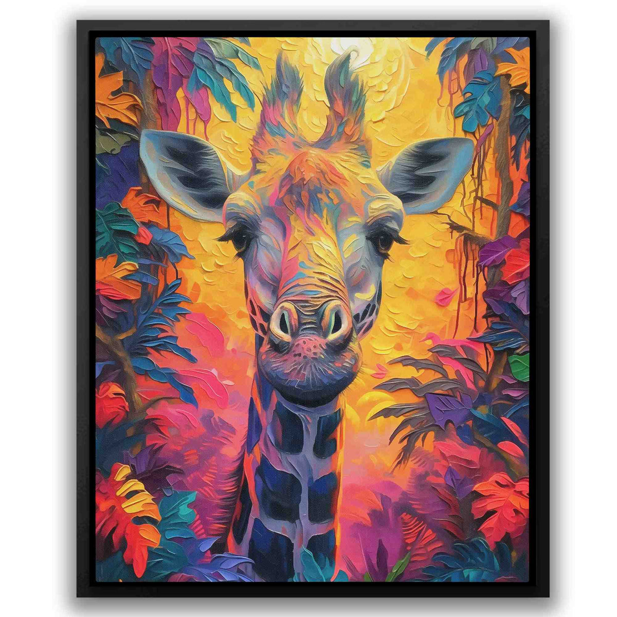 a painting of a giraffe in the jungle