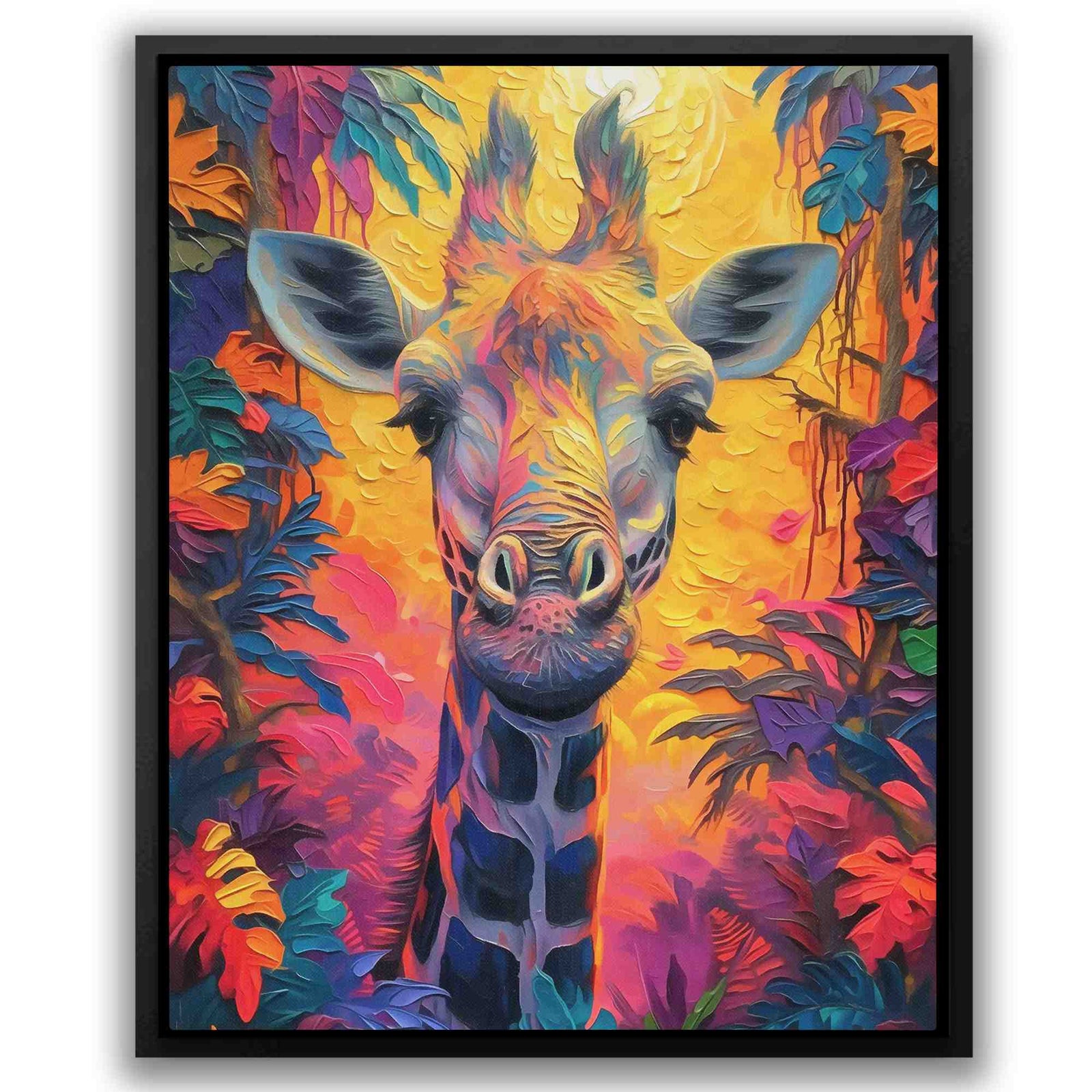 a painting of a giraffe in the jungle