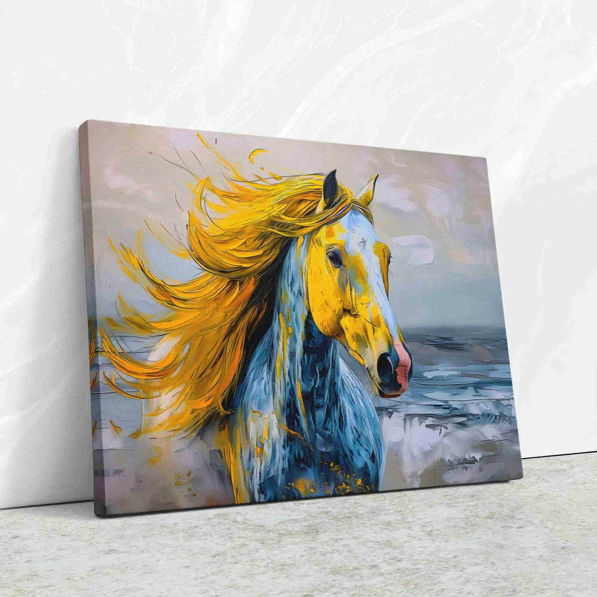 a painting of a horse on a wall