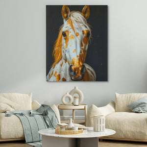 a painting of a horse in a living room