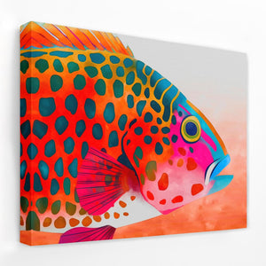 a painting of a colorful fish on a white wall