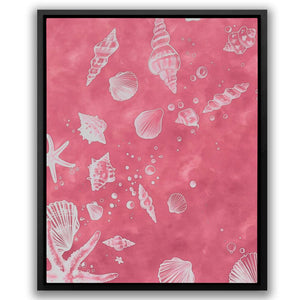 a painting of seashells on a pink background