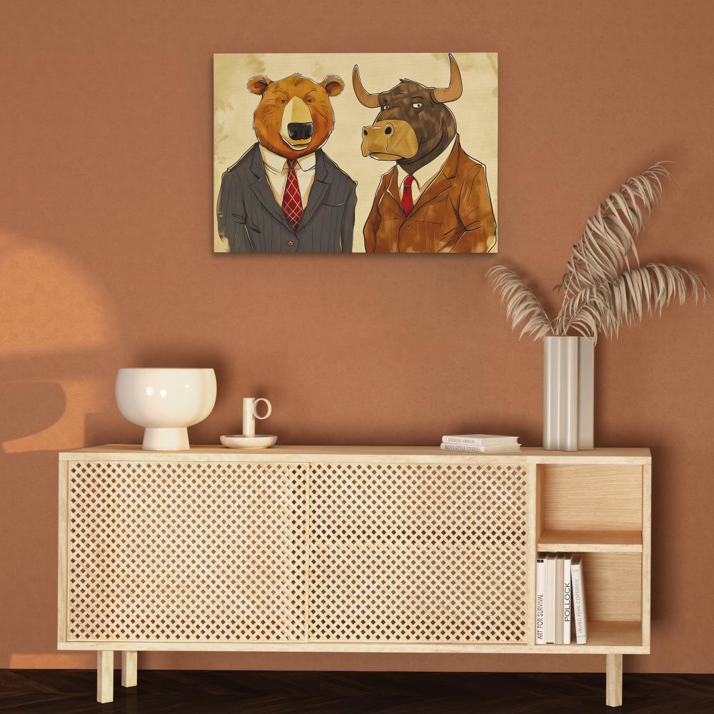 a painting of a bear and a bear in suits