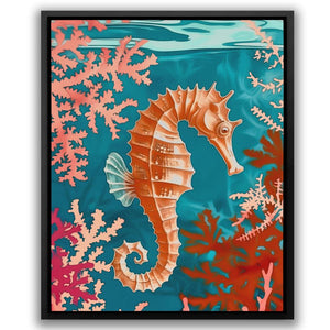 a painting of a sea horse on a blue background