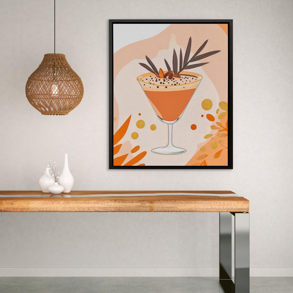 a painting of a drink with a sprig of olives on top