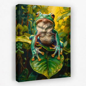 a painting of a frog sitting on a leaf