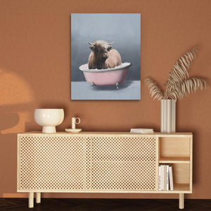 a painting of a cat sitting in a bathtub