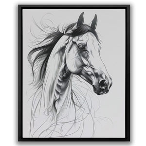 a black and white drawing of a horse