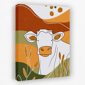 a painting of a cow in a field