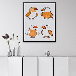 a picture of a group of birds hanging on a wall