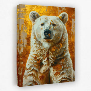 a painting of a white bear on a yellow background