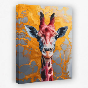 a painting of a giraffe with a yellow background