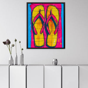 a painting of a pair of flip flops on a wall