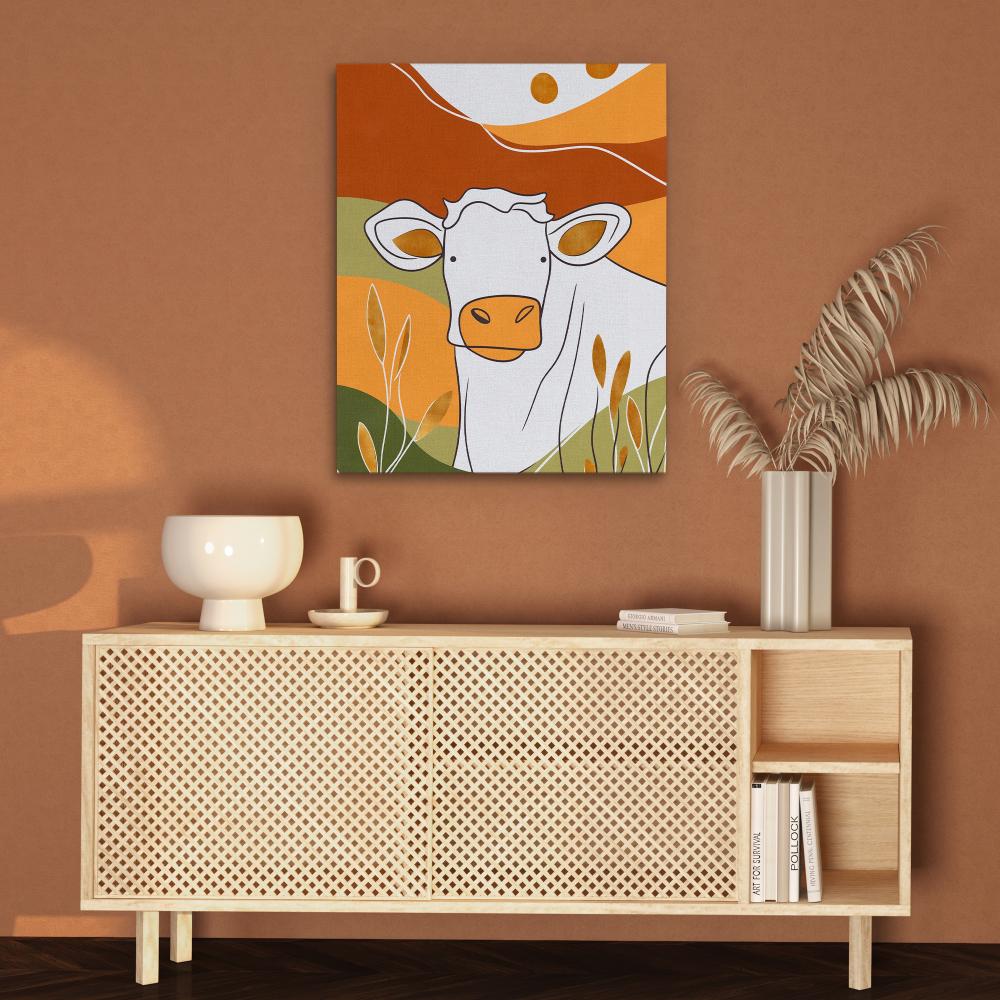 a painting of a cow in a field