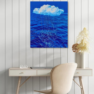 a painting of a cloud floating over the ocean