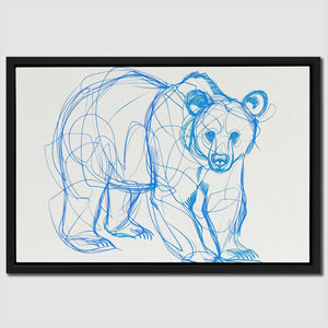 a drawing of a bear is shown in a black frame