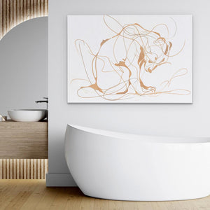 a bathroom with a tub and a painting on the wall