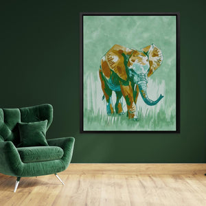 a painting of an elephant in a green room