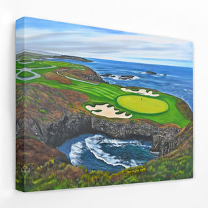 a painting of a golf course near the ocean