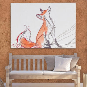 a drawing of a fox sitting on a bench