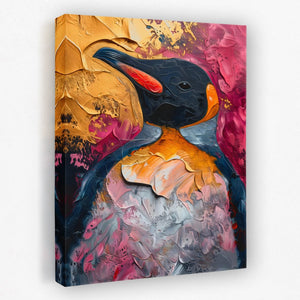 a painting of a colorful bird on a white wall