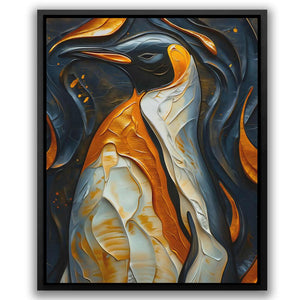 a painting of a penguin on a black background