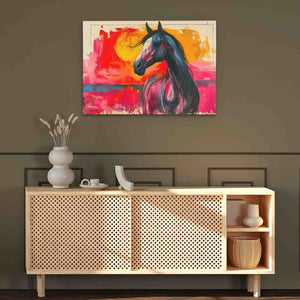 a painting of a horse in a living room