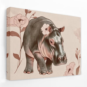 a painting of a hippo with a flower on its head