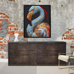 a painting of a flamingo on a brick wall